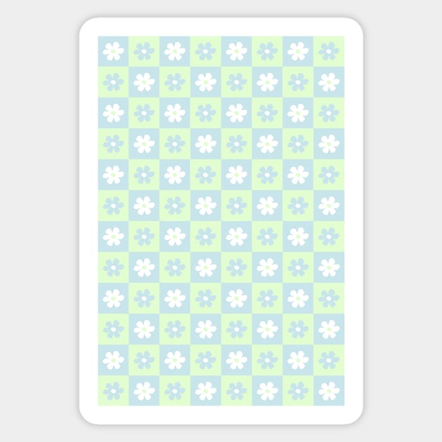 Danish Pastel Aesthetic Checkerboard Flower Design Phone Case in Sage Green and Baby Blue Periwinkle Sticker by shopY2K